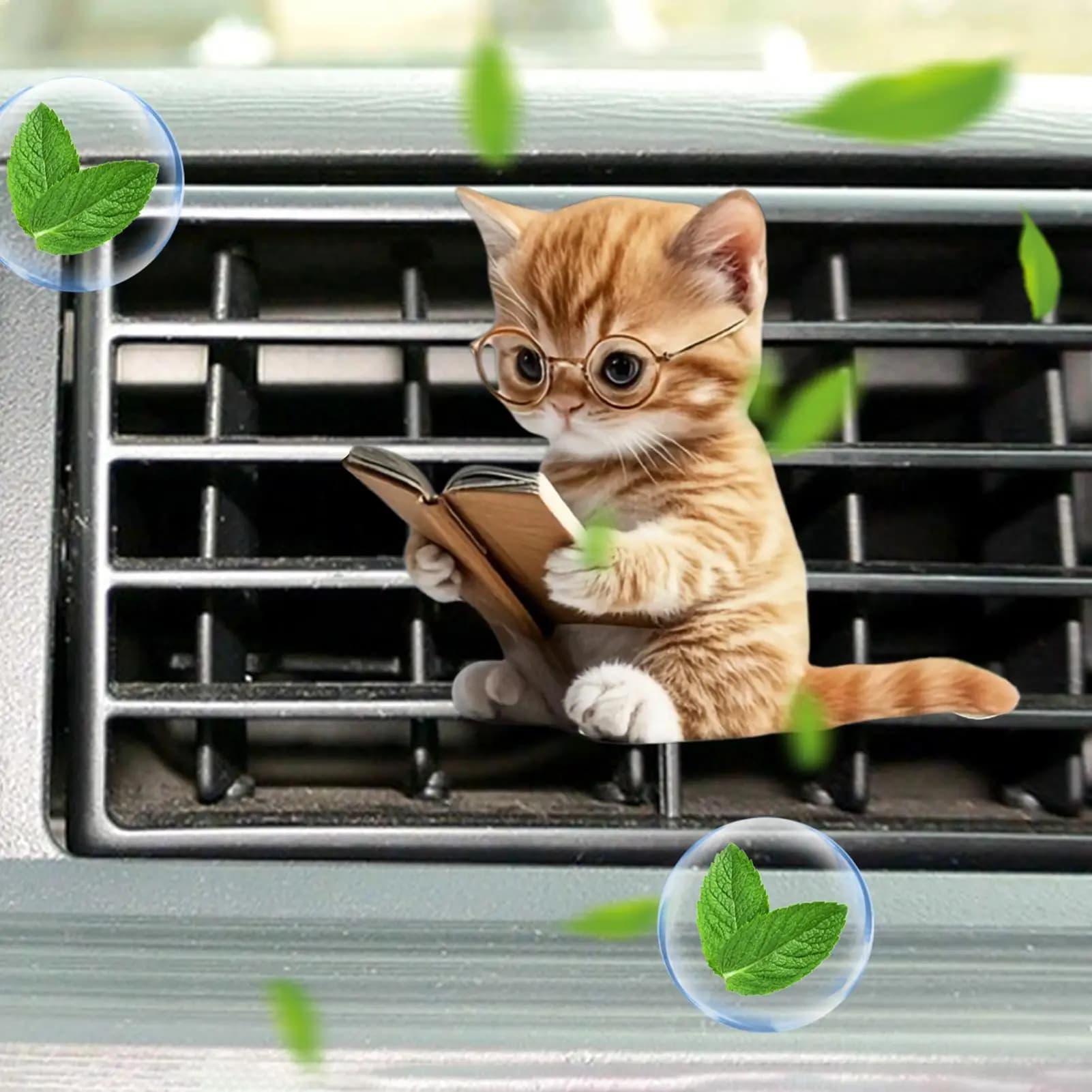 Deodorante per sfiato per auto Cute Cat Car Purificatore d'aria Vent Clip 3D Acrilico Veicolo Deodorante a lunga durata Accessori per interni Adolescenti