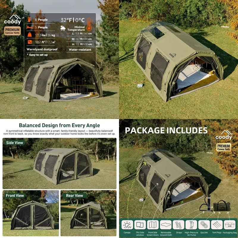 Coody 17.2 Familia Pro Air Tent-Army Green Air Tent Quick Open Large Space Camping Outdoor Cotton Inflatable Tent