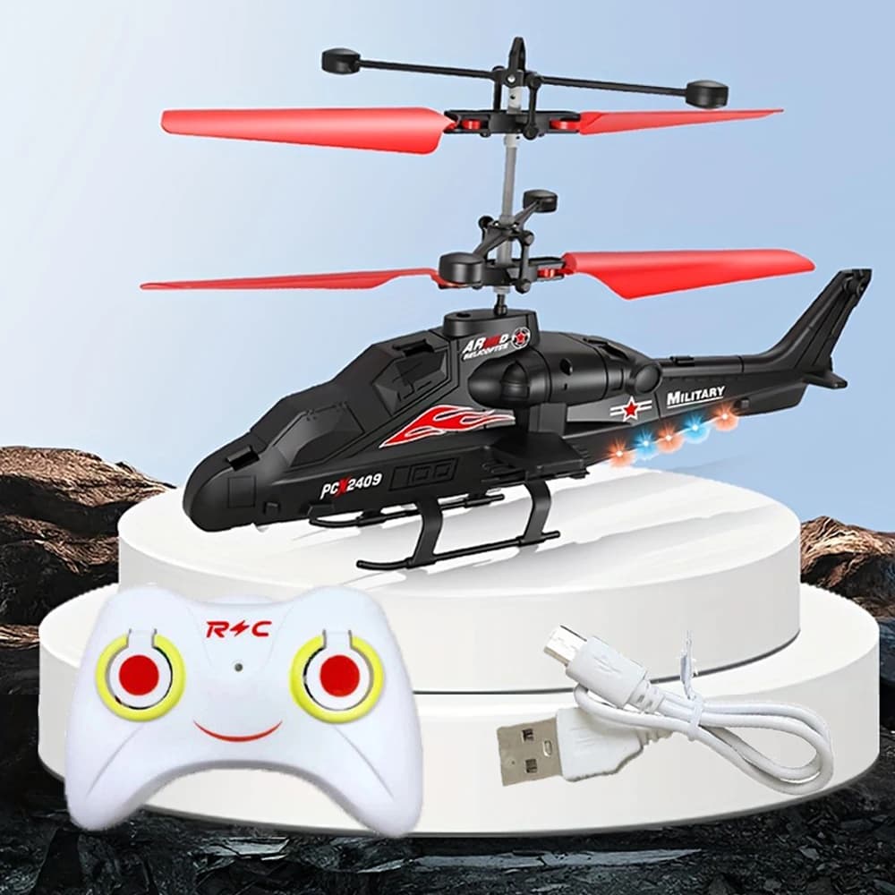 Aereo telecomandato a 2 vie con induzione a infrarossi, elicottero con luci LED, drone con ricarica USB, modello di caccia, giocattolo per bambini