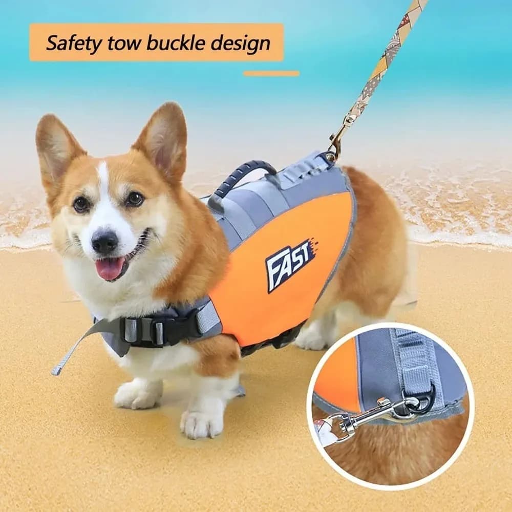 Adjustable Pet Swimming Life Jacket Super Buoyancy Reflective Puppy Swimsuit Polyester Dog Safety Vest For Medium Large Dog