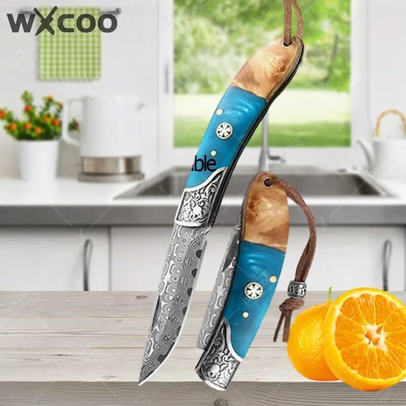 Coltello Pieghevole in Acciaio Damascato WXCOO, Coltello da Chef Durevole, Coltello da Cucina per Carne, Trinciante Pieghevole, Regalo per Uomo