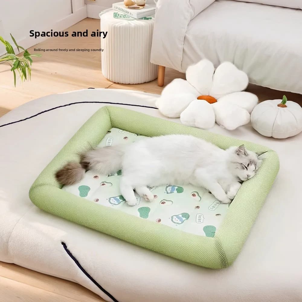Cuccia Rinfrescante Quadrata per Cuccioli, Tappetino Traspirante Morbido per Cani, Protezione Collo, Resistente allo Sporco, Tappetino Rinfrescante per Cani e Gatti