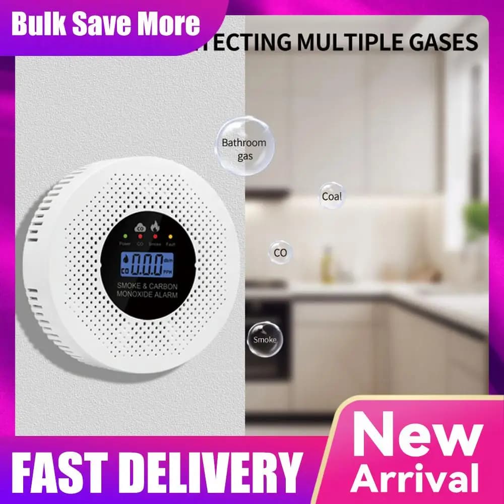 Rilevatore di Monossido di Carbonio e Fumo 2 in 1 con Risposta Rapida, Display LCD in Tempo Reale, Allarme Fumo per Sicurezza Domestica, Camera da Letto e Hotel