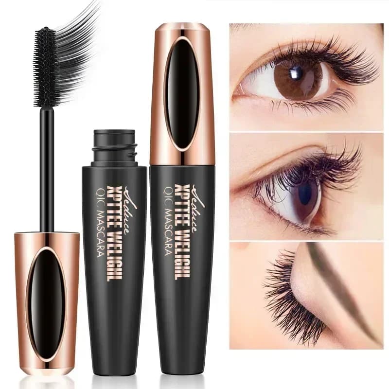 Waterproof QIC Mascara, Volumizing Mascara with Long Fibers, Silicone Brush, 4D Makeup, Eyeliner Contourno, Female Cosmetics