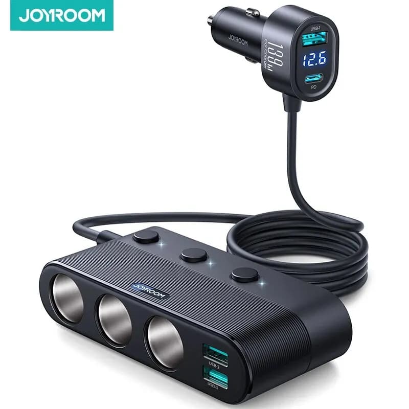 Joyroom 139W 7 in 1 Adattatore per caricabatteria da auto Presa veloce PD QC3.0 Accendisigari Splitter Carica Interruttori indipendenti Presa CC