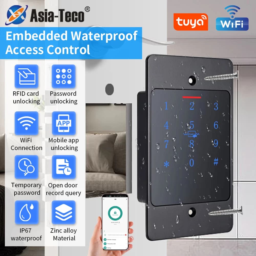 WiFi Tuya Smart Door Lock Tastiera Controller di accesso RFID Tastiera metallica impermeabile Controllo accessi biometrico montato su pozzo nascosto