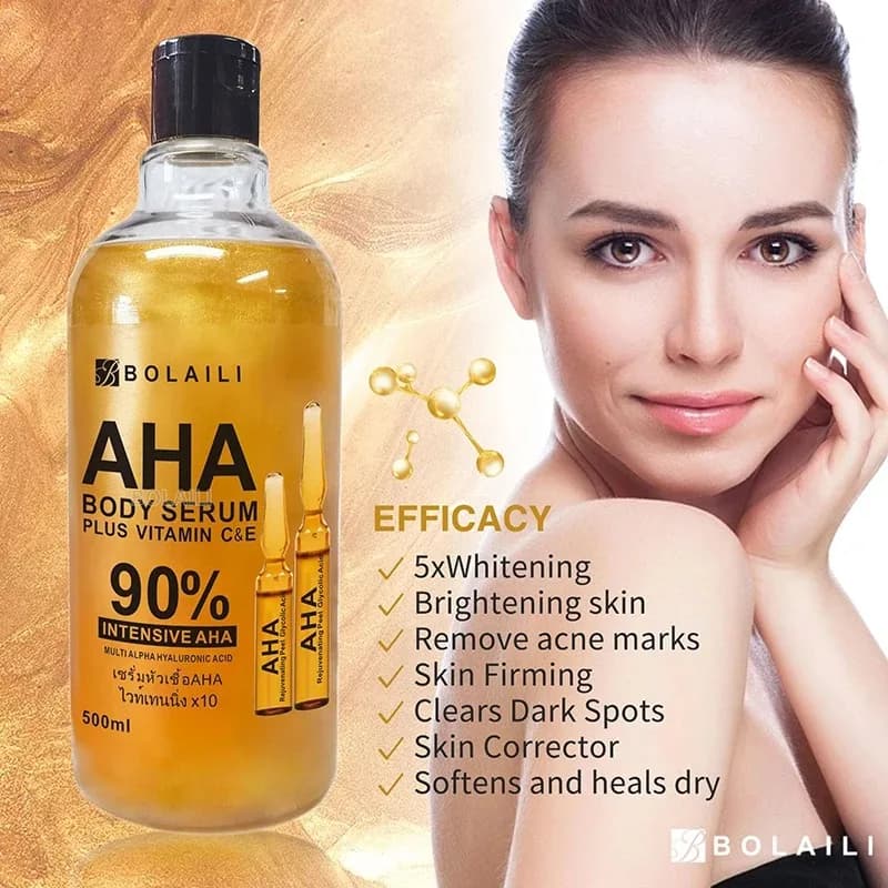 Siero Viso and Body 500ml with Hydroxylate Acids Alfa and Oro 24K, Vitamin C & E Essence, Rassodante, Hydratante, Antimacchia, Skin Care Whitener