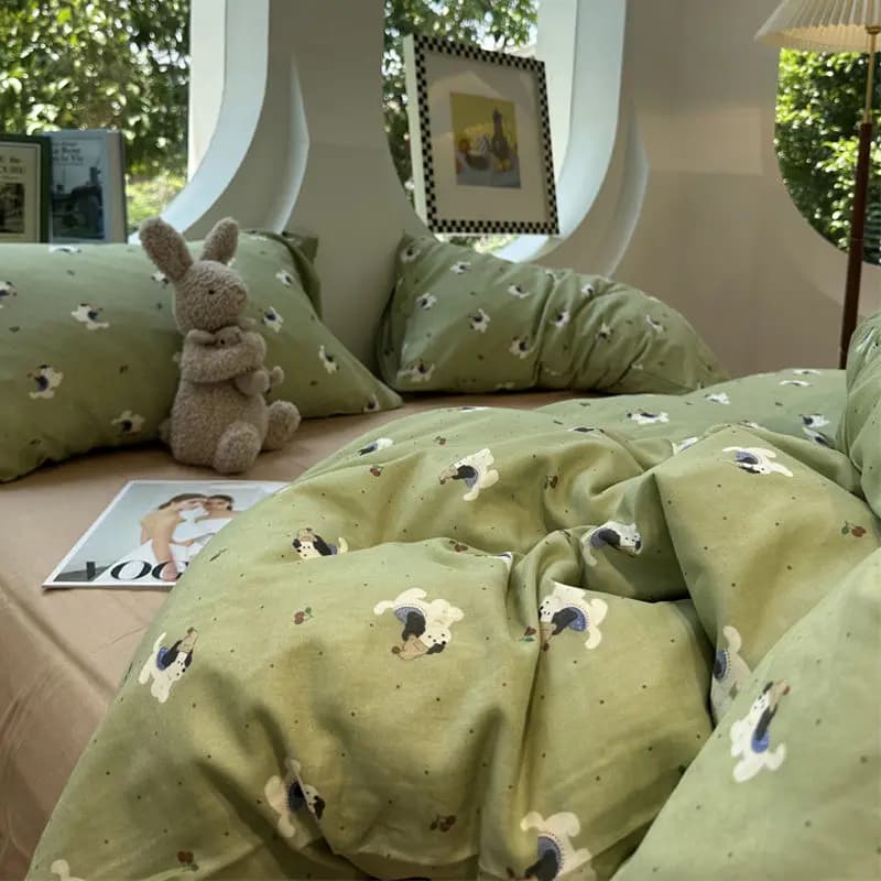 Bed linen set cute cartoon Soft Ins Single Queen Size Cover Flat sheet Federa Girls Home Totel Bed linen