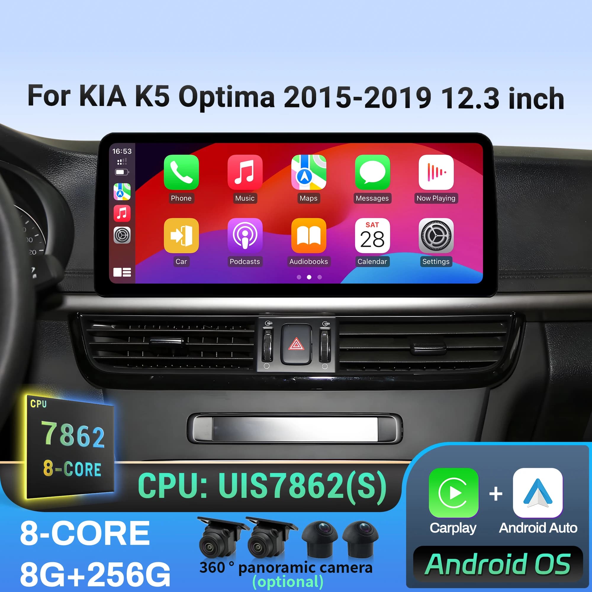 12.3 pollici Per KIA K5 Optima 2015 2016 2017 2018 2019 Autoradio Senza Fili BT CarPlay Android 14 4G GPS Multimedia Unità di Testa schermo