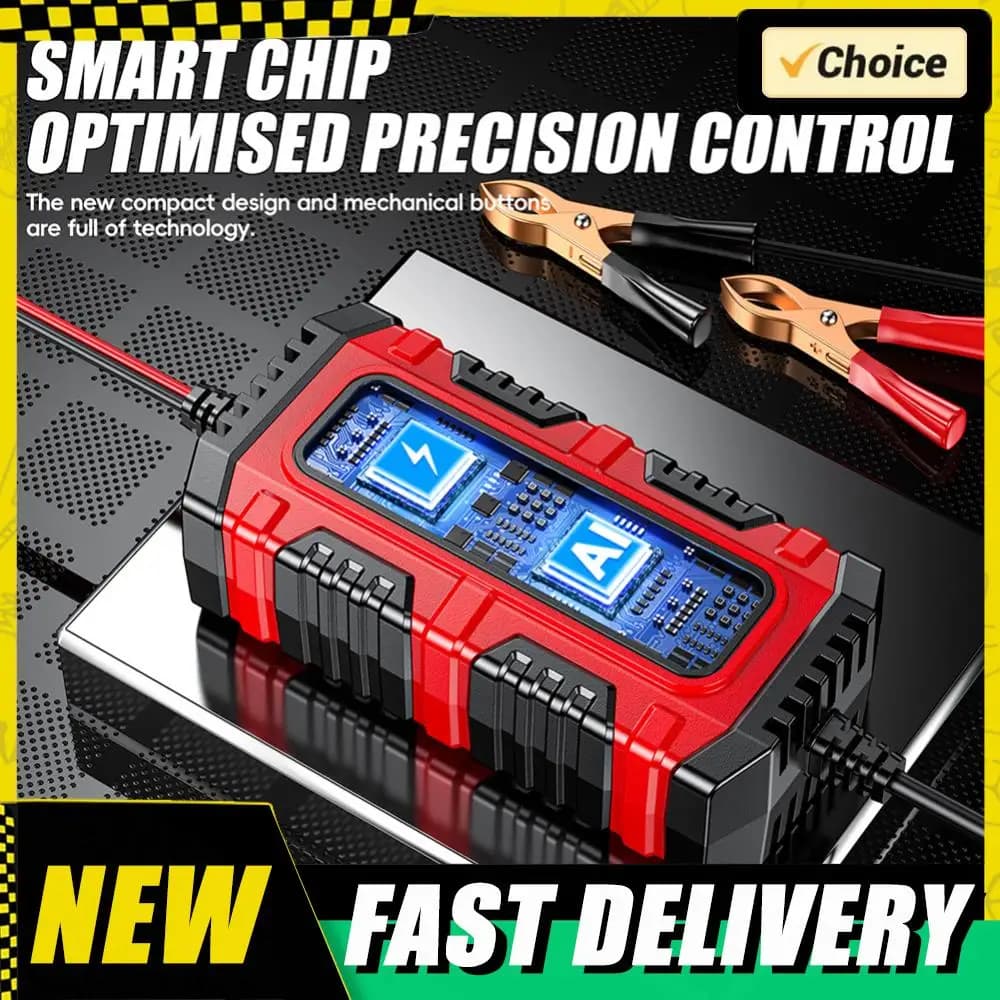 6A 12V Intelligent Charger with LCD Display for Auto, Moto, Truck, Boats and SUVs