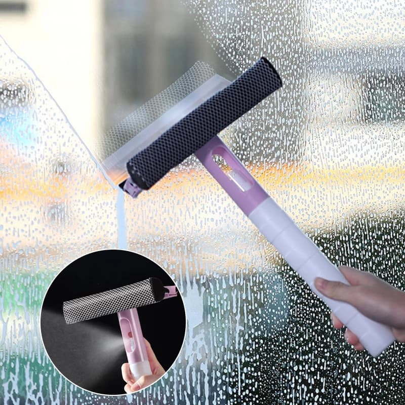 Spazzola per la pulizia delle finestre 3 in 1, tergicristallo per specchietti da bagno, finestre con spray, detergente per finestre a doppia faccia, tergicristallo