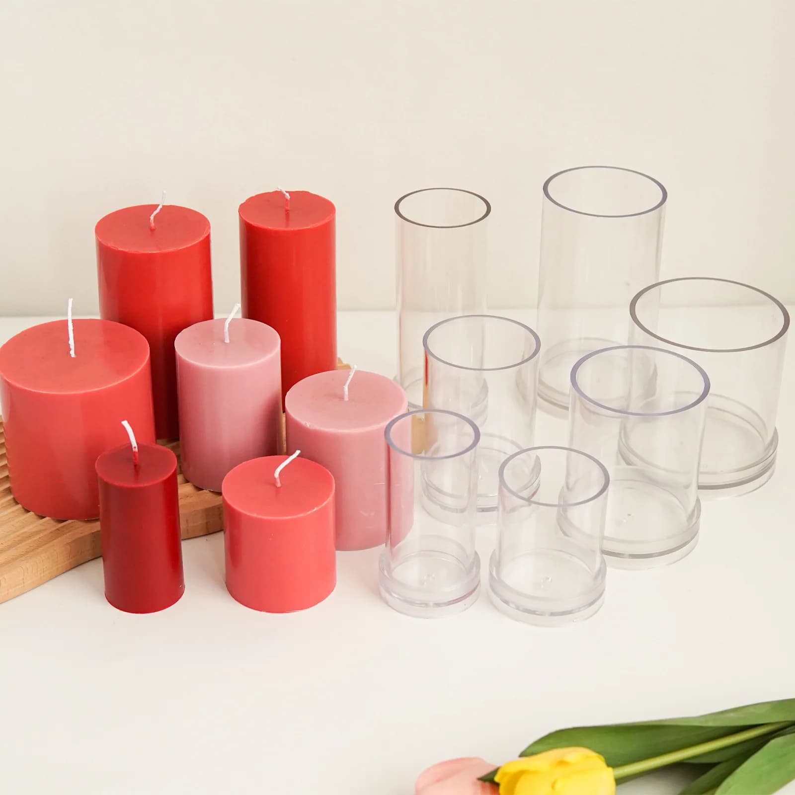 Various 3D cylindrical candle molds for DIY Candles, PC molds, acrylic plastic molds, candle making kit
