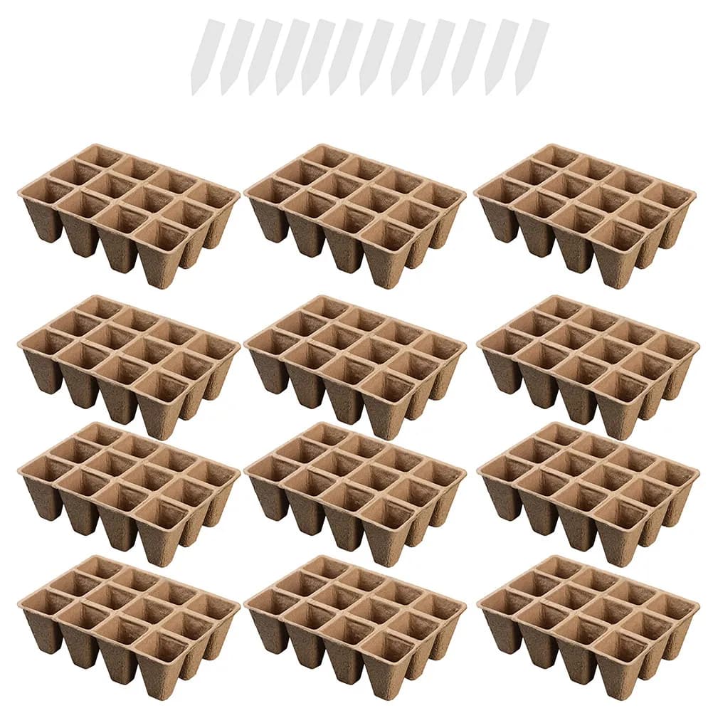 Tray for Semina to 12 holes in Biodegradable Polpa with Labels Set, Hydroponic Cultivation System for Gardening
