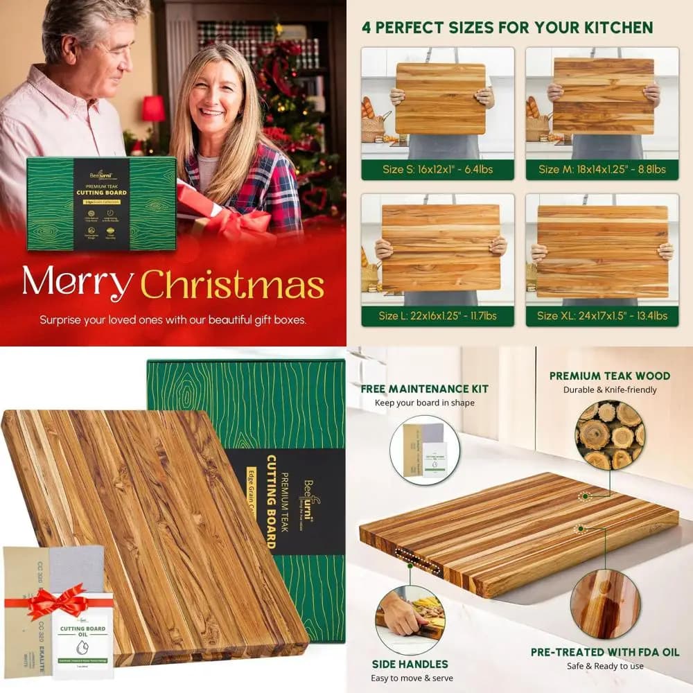 Tagliere grande in legno di teak con impugnatura, 22x16x1,25, blocco da macellaio da cucina, charcuterie, regalo di Natale ideale, 1 anno di garanzia