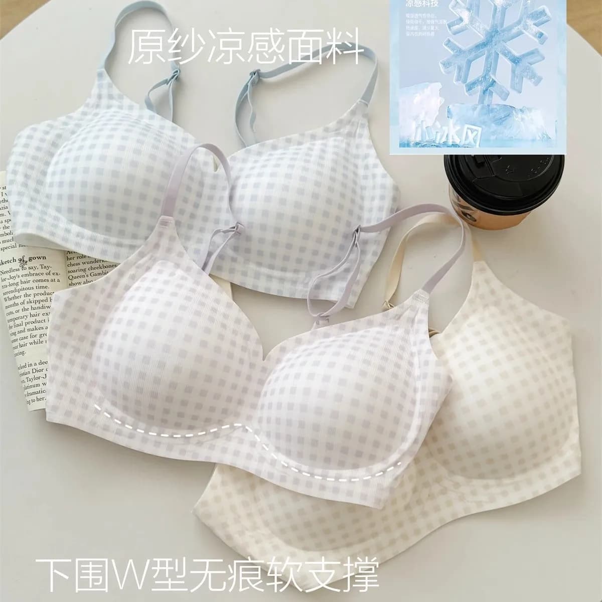Nuovo design estivo a quadretti in un unico pezzo, senza cuciture e bordi, comoda copertura del reggiseno anti-cedimento sul retro a forma di U