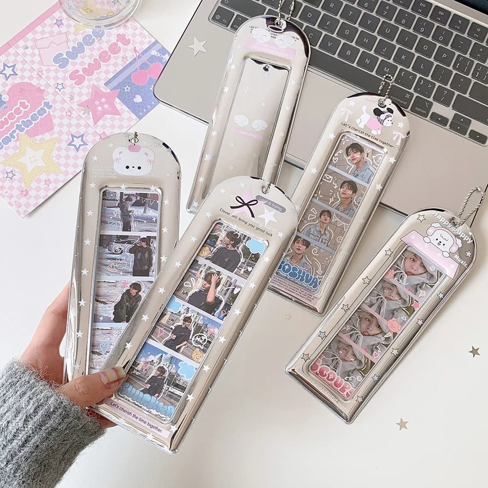 Card holder in Korean style INS, in shiny silver, fashionable, for girls, idol photo holder, decoration, pendant, card case, gift