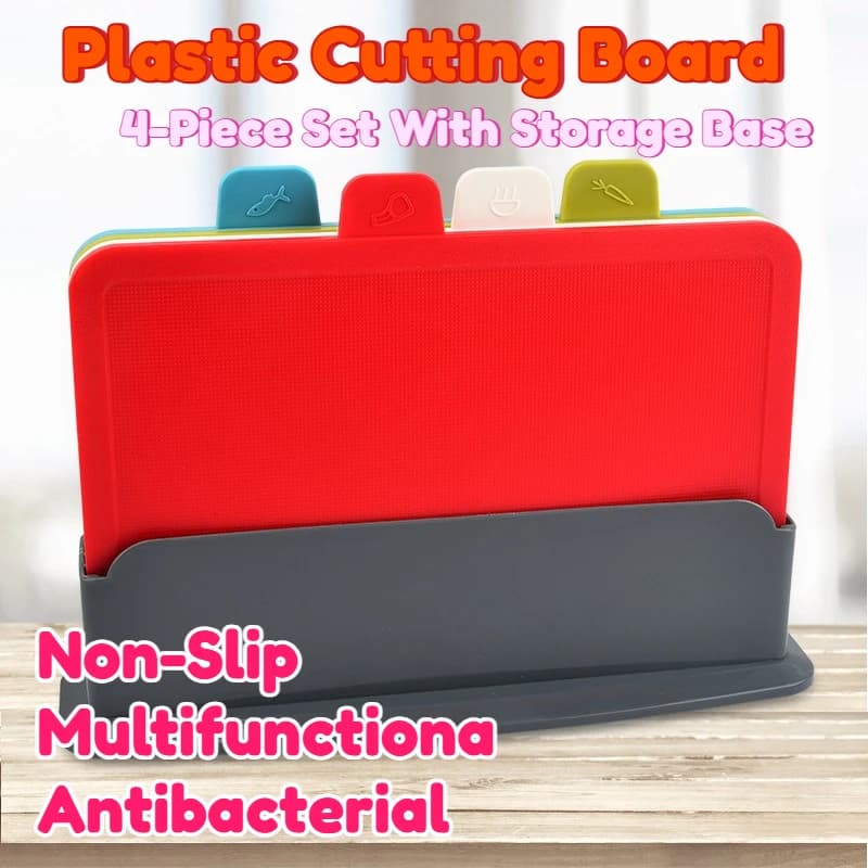 Set of 4 Tables in Plastic Anti-slip for Foods with Base Container, Durevoli, Easy to Clean, Anti-bacterial and Anti-muff