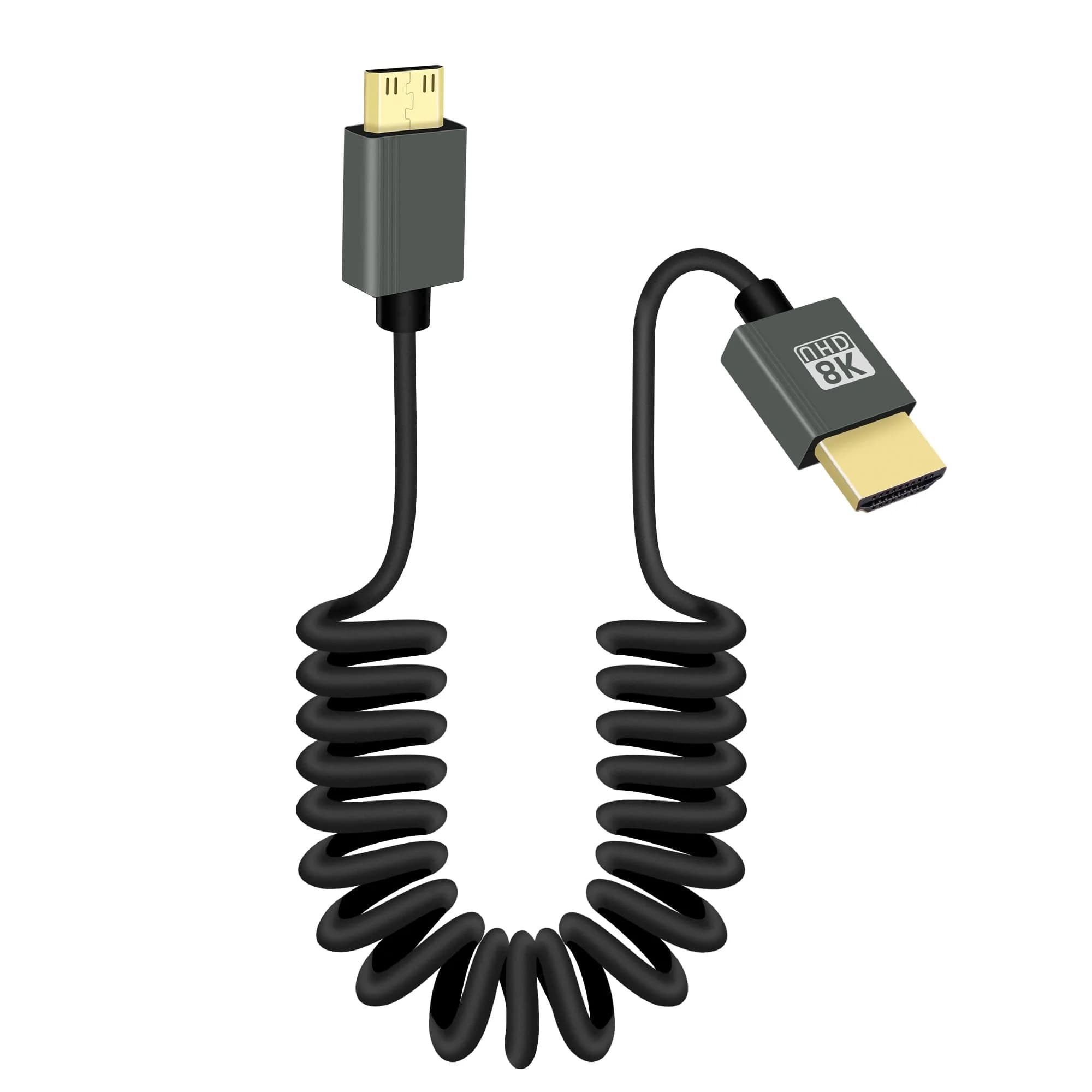 HDMI compatible 8K 60HZ spiral cable to Mini HDMI compatible with Mini HDTV 48 GbpsoCavo cable for camera/videocamera/PC/monitor (MAX1M))