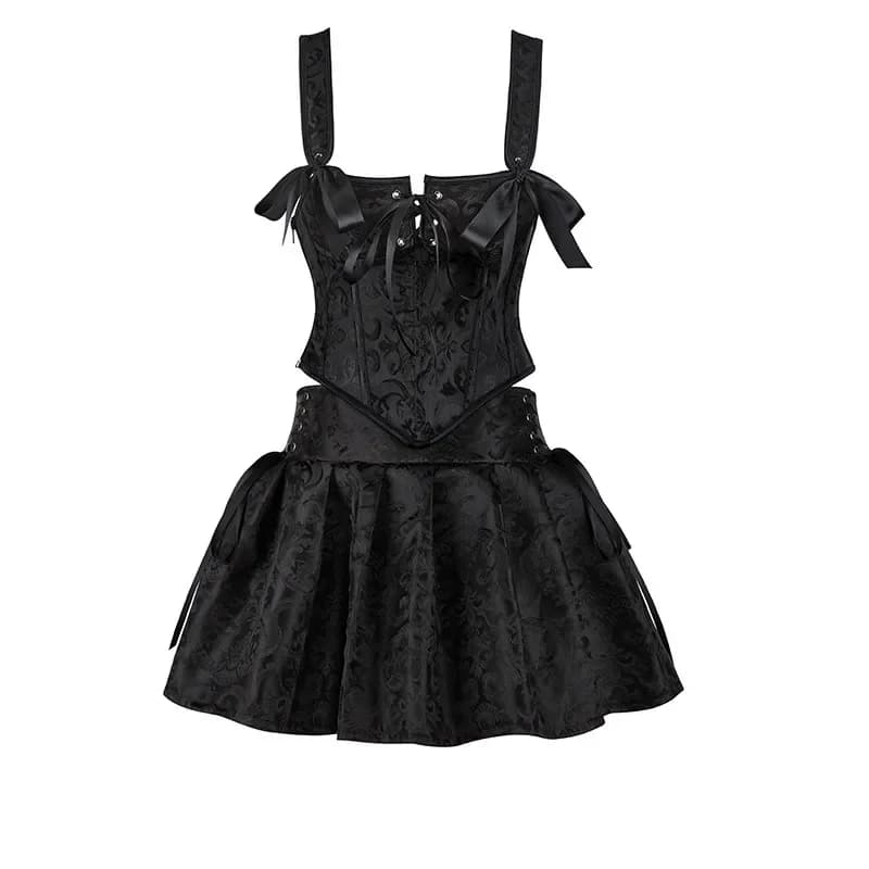 Jacquard Corsets Top For Women Sexy Gothic Corset Top with Skirts Steampunk Zipper Corsets