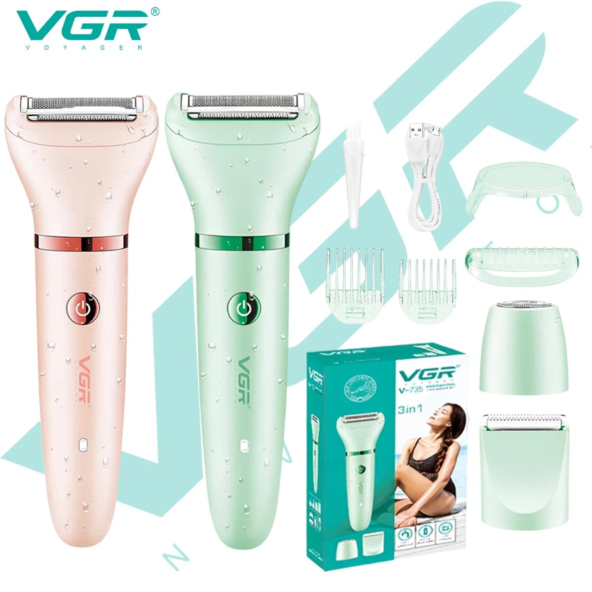 VGR 735 Hair removal device 3 in 1 for women, Razor to remove scars, Professional electric rechargeable haircut