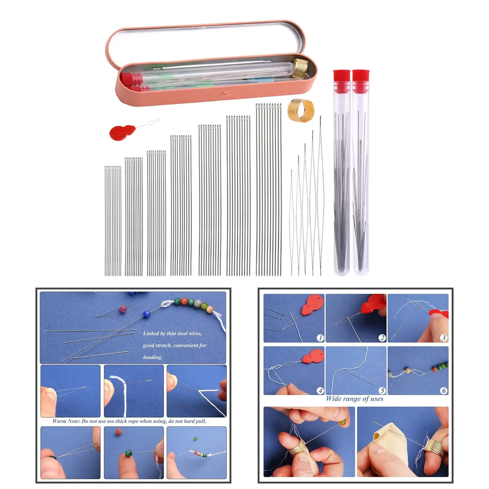 Beading Set Threader String Bead Stainless Steel with Needle Bottle