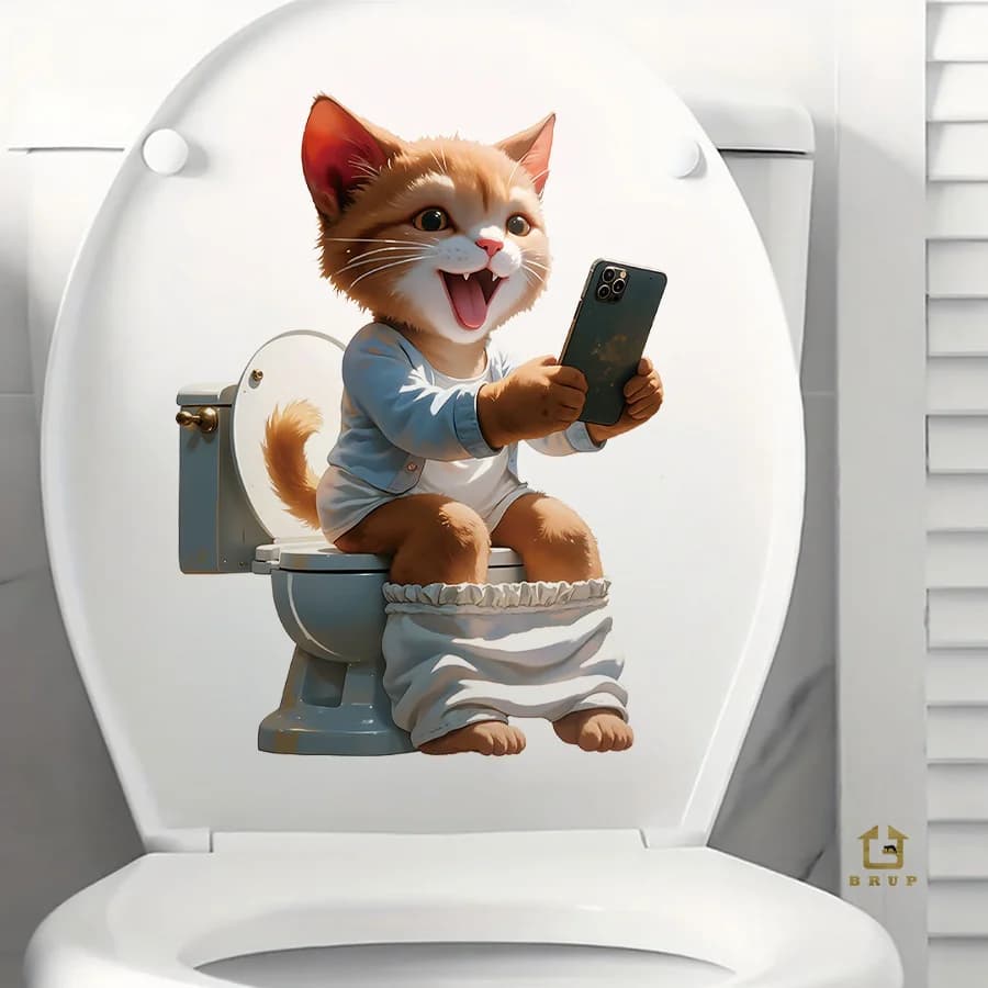 Funny Cat Selfie Toilet Sticker, Kids Room Decor, Removable Vinyl Decal for Bedroom, Playroom, Bathroom Wall Art M1605