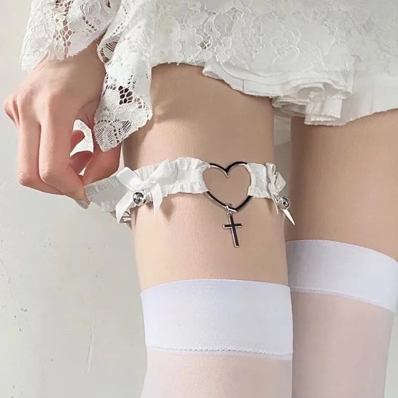 Gothic Lace Garter Belt Heart Bowknot Cross Lolita Leg Garters Elastic Choker Leg Ring Strap Cosplay Bondage Lingerie Harness