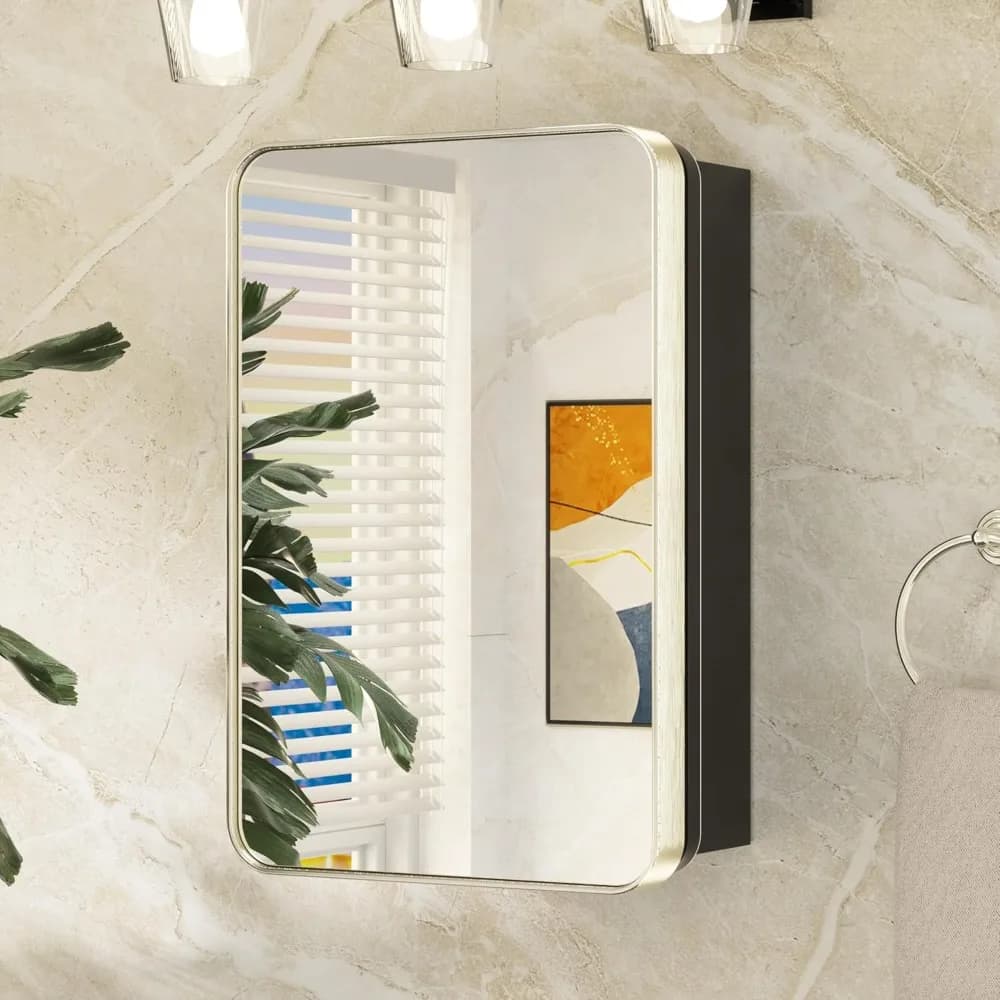 Armadietto dei medicinali in nichel spazzolato per bagno, armadietto dei medicinali da 16 x 24 pollici con specchio, cornice in acciaio inossidabile argentato, regolabile
