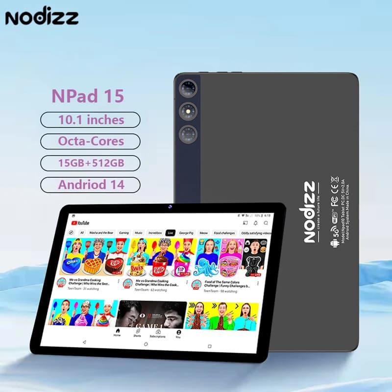 Tablet Pad15 da 10.1 Pollici con Android 14, 12GB+512GB Octa-Core, Batteria da 6000mAh, Doppia Fotocamera, WiFi 5G/2.4G, Bluetooth 5.0