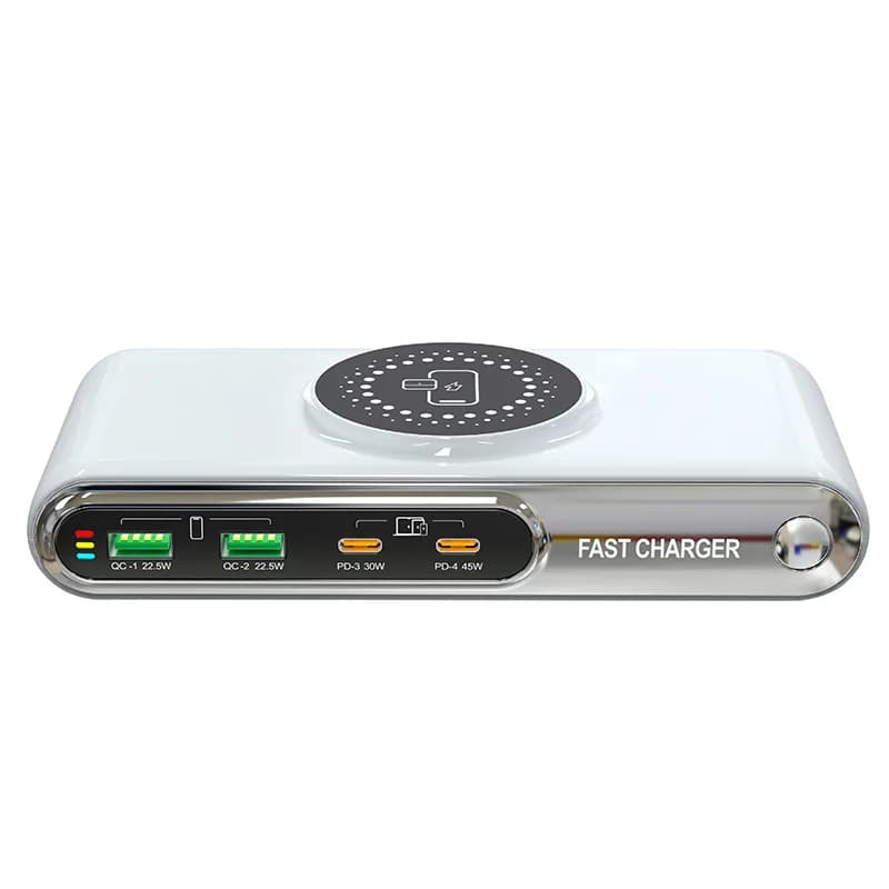 Stazione di Ricarica USB Multi-Porta con Caricatore Wireless da Scrivania per Telefoni, Tablet e Dispositivi Smart