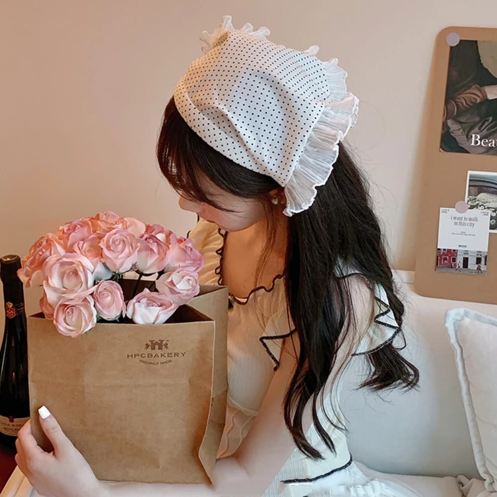 Foulard triangolo in pizzo estivo donna sciarpa quadrata in pizzo a pois dolce berretto turbante protezione solare copricapo cerchietto per capelli ragazza corte cofano