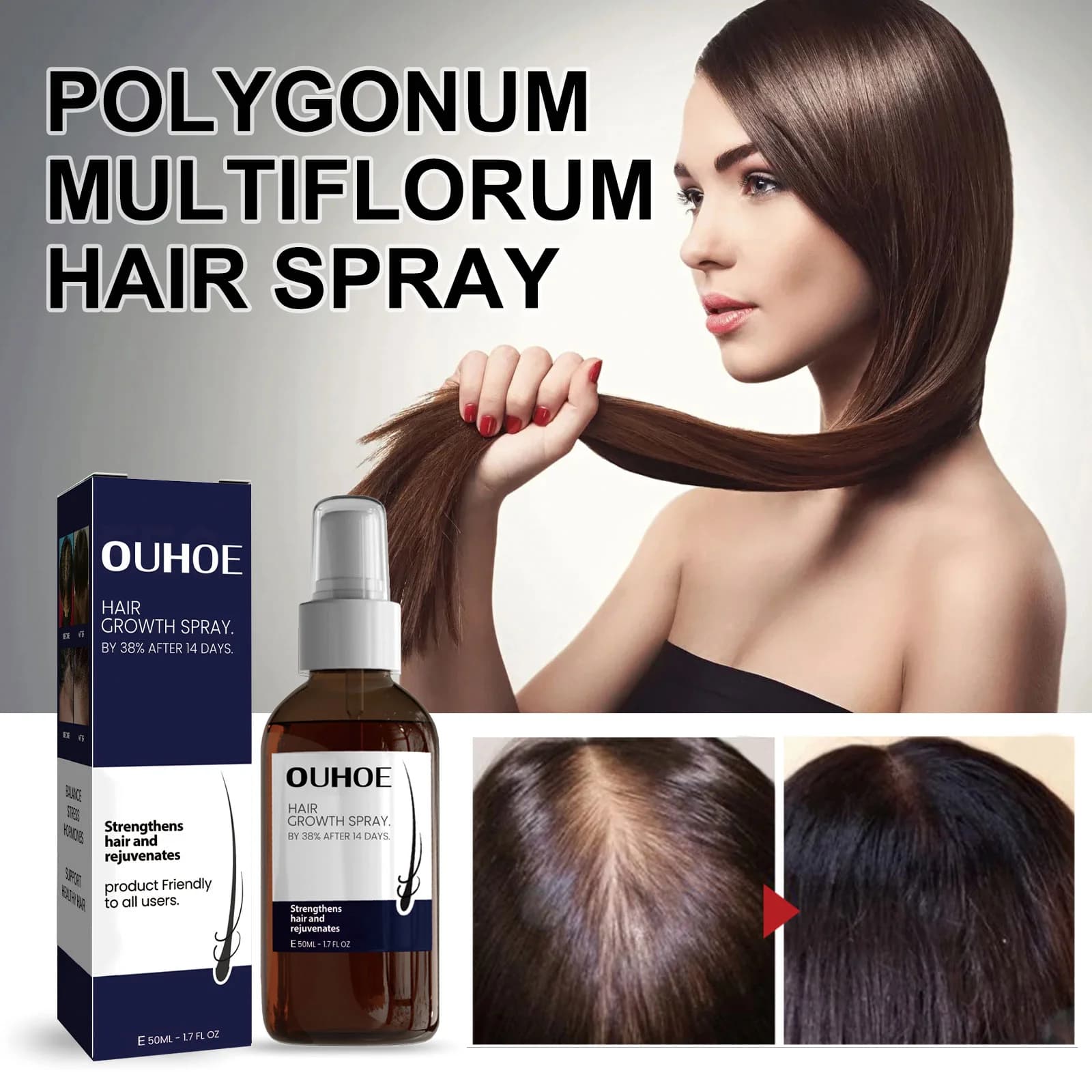 Ouhoe Hair Growth Spray Radiation Strengthening Roots Repair formula to dry collagen and crevice No residual 50 ml Gentle for sensitive scalp