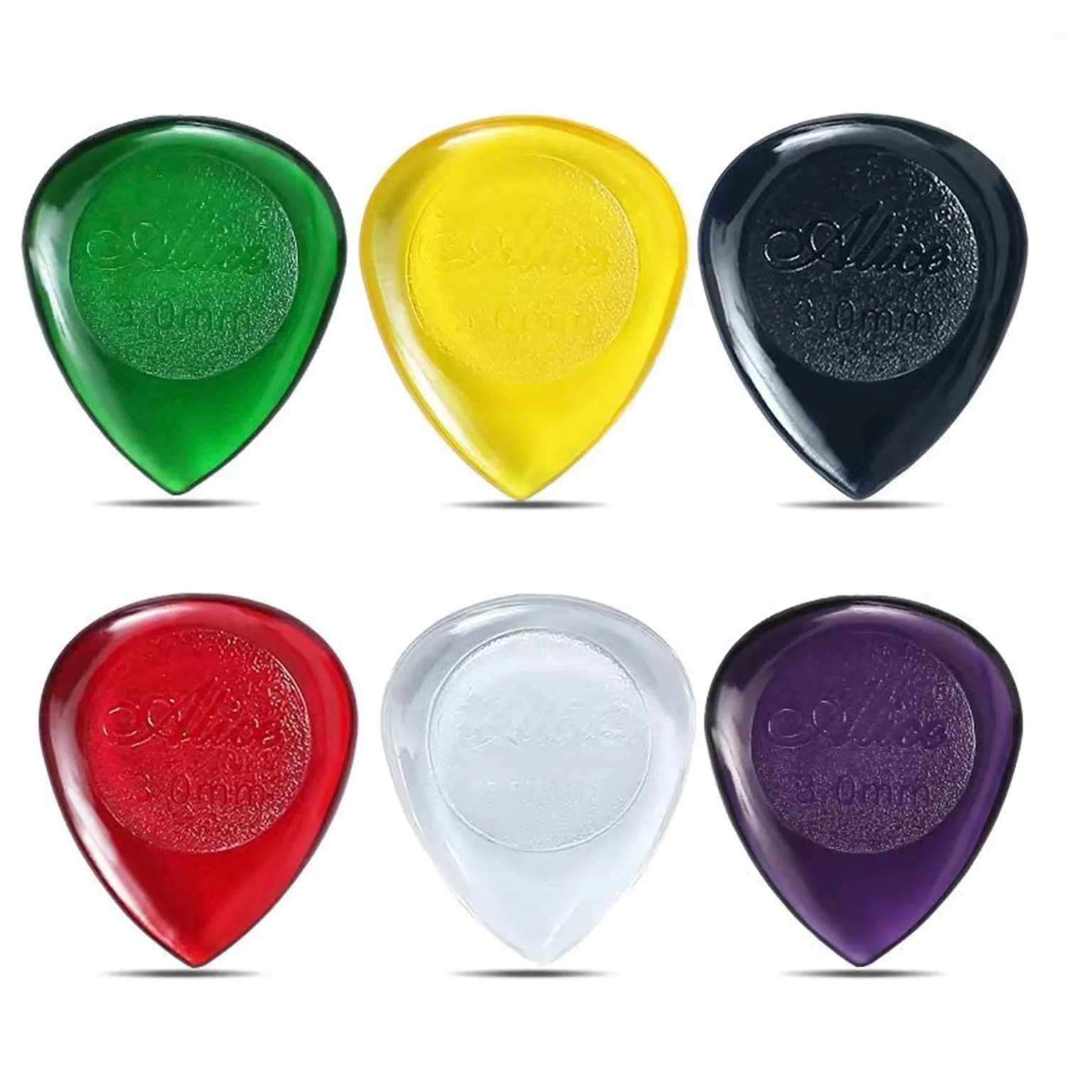 2 Pcs Alice Durable Transparent Electric Bass Guitar Picks Shape Waterdrop Thickness 1.0 2.0 3.0 mm One Each