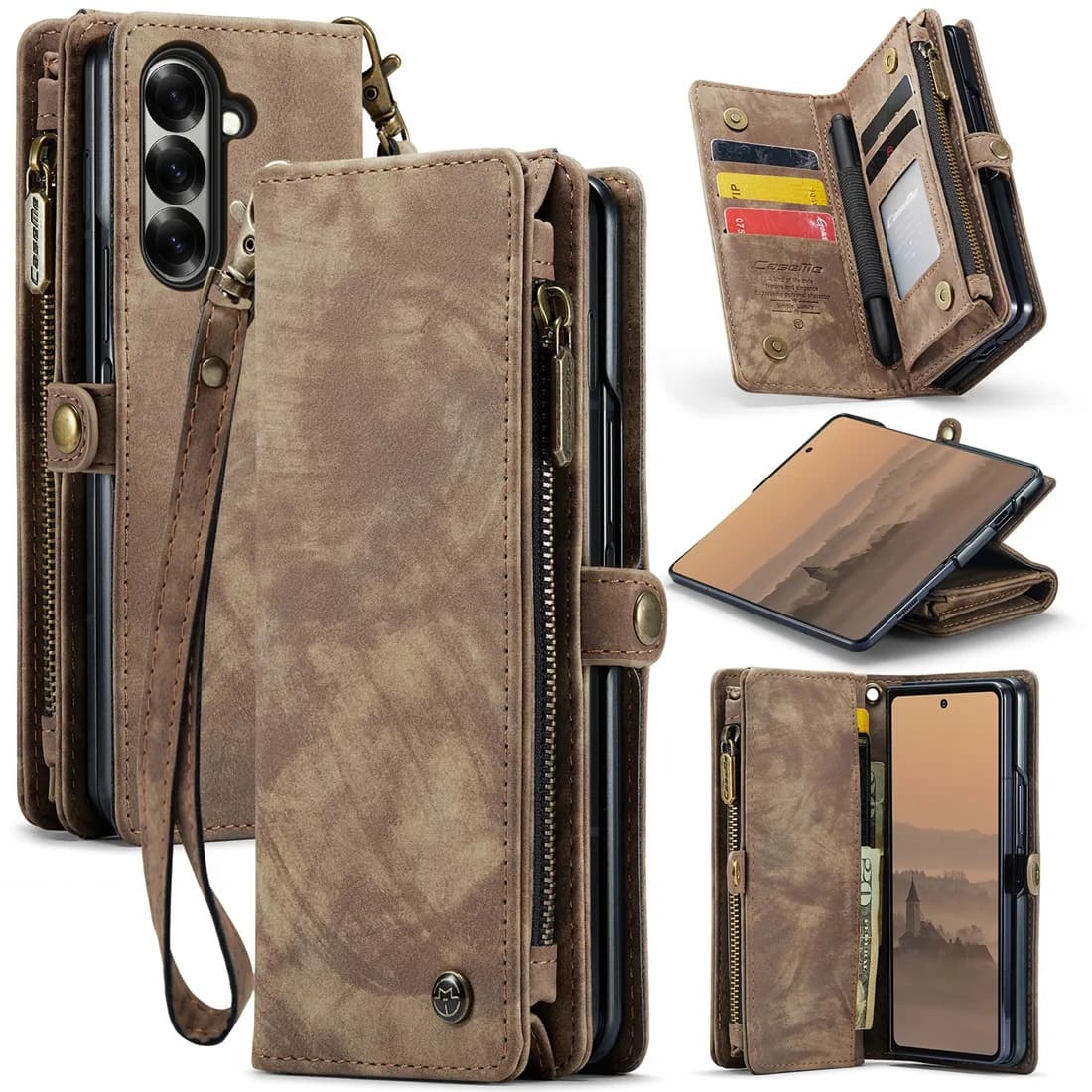 Custodia a Portafoglio in Pelle con Blocco RFID, Porta Carte e Funzione Supporto, Antiurto Protettiva per Samsung Galaxy Z Fold 7 2025