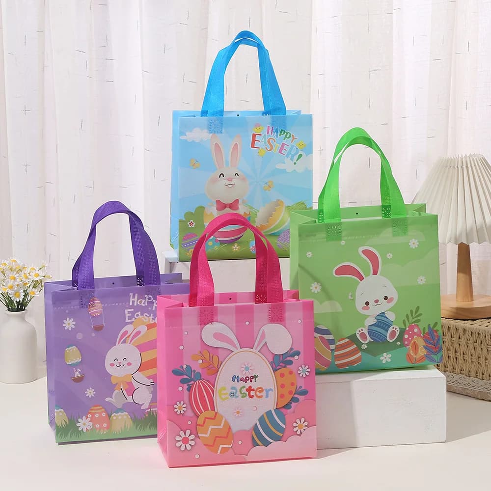 4 pezzi carino felice tema pasquale regalo sacchetto di imballaggio coniglietto uovo di coniglio non tessuto shopping tote bag per bambini compleanno festa di Pasqua decor