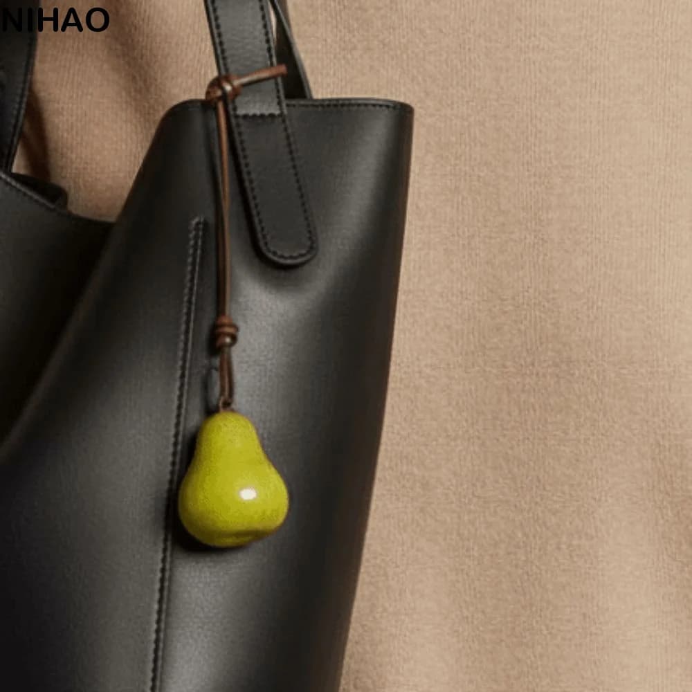 Realistic-Resin Fruit Key Chain Imitation-Pearl Lightweight Resin Bag Charm Glossy-Finish Double-Sided Pearl Beaded Key Ring