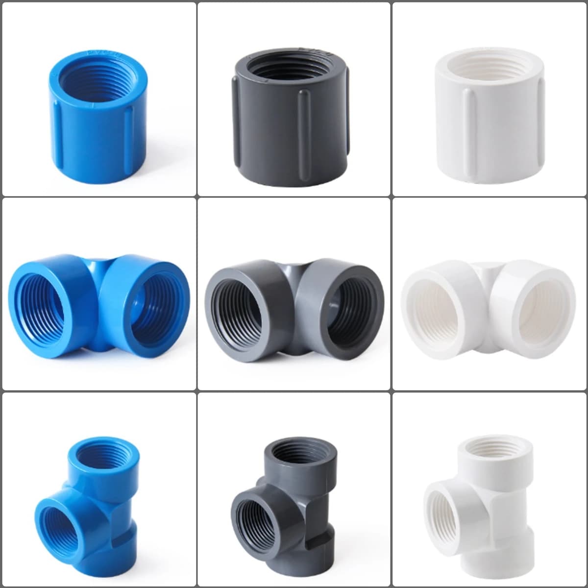 PVC 1/2 3/4 1 pollice connettore filettato femmina 20/25/32mm gomito dritto Tee adattatore a 3 vie per tubo dell'acquario di irrigazione del giardino