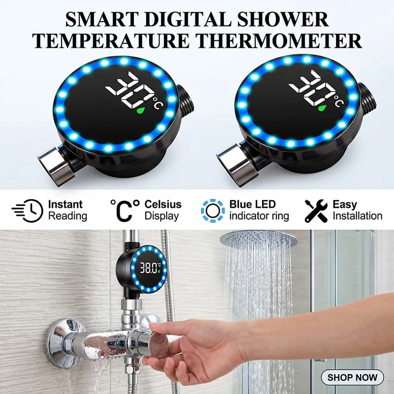 Termometro Digitale Intelligente per Doccia con Display LED, Monitoraggio in Tempo Reale della Temperatura dell'Acqua per la Cura del Bambino, Facile Installazione, Rotazione a 360°