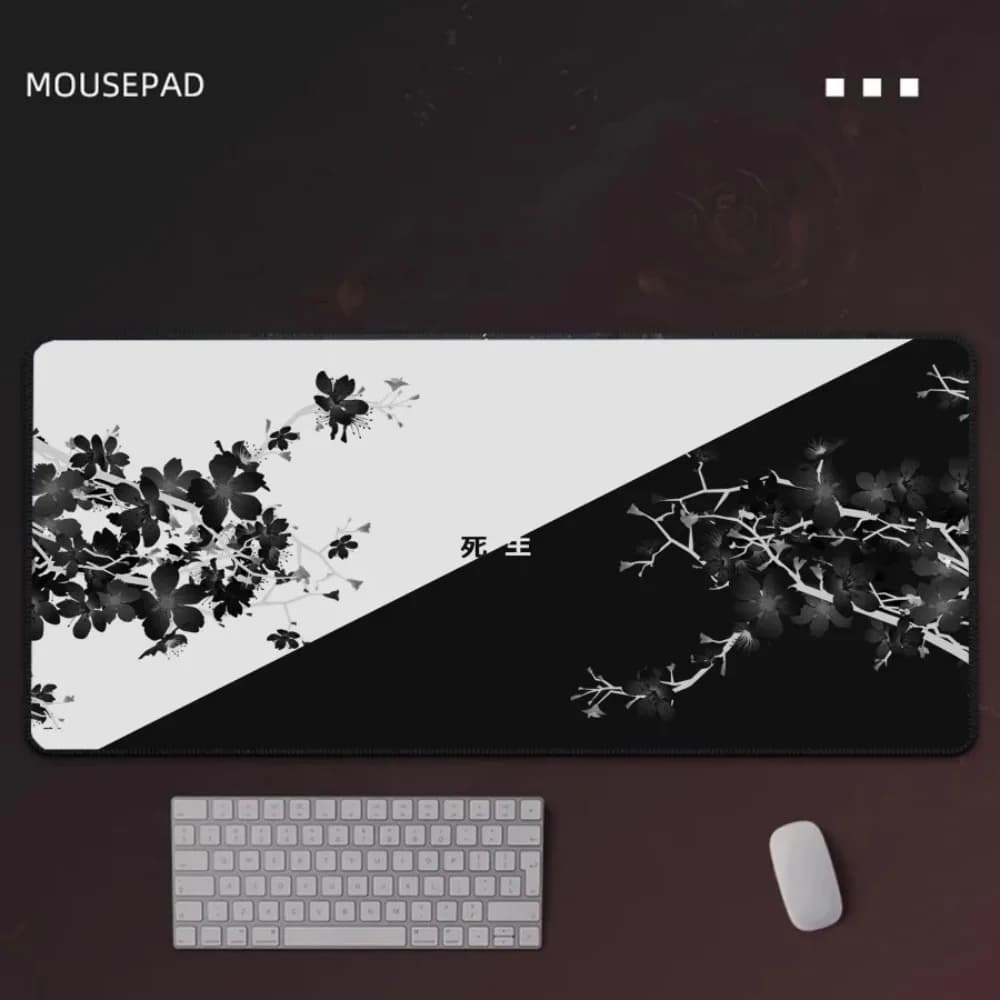 CIFBUY Sakura Mouse Pad Black White Large Desk Mat Non Slip Rubber Base Extended Gaming Keyboard Mat Japanese Anime Office Rug