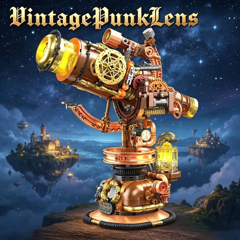 New Arrival Steam Punk Retro Telescope with light Building blocks Moc room decoration for friend gift puzzle Christmas 797pcs