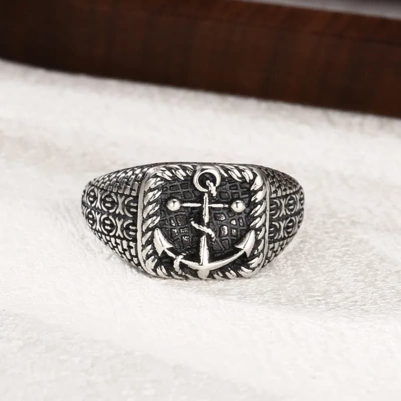 Classic retro boat anchor ring, men's high-end sense, vintage jewelry