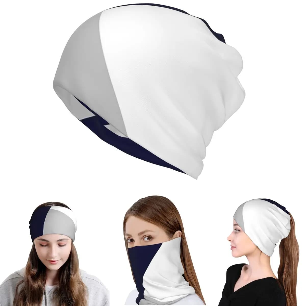 Bandana tricolore blu navy, grigio argento e bianco, sciarpa avvolgente per il collo, caldo berretto balaclava, cappello unisex per adulti, invernale