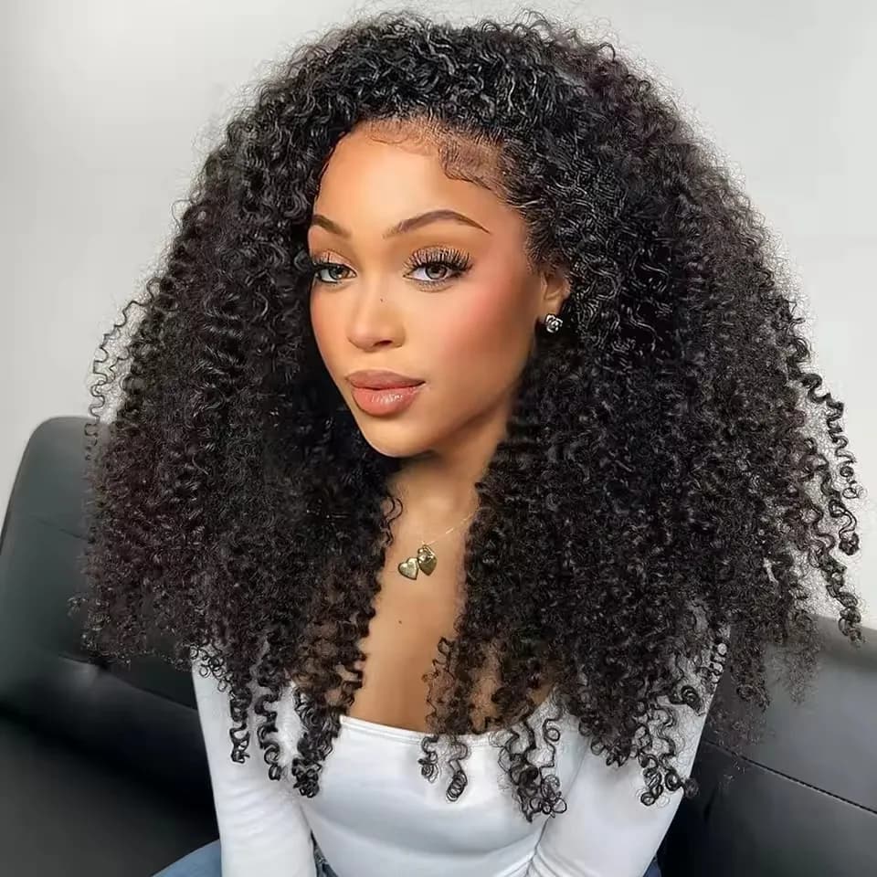 350% Wear Go Half Wig Human Hair Kinky Curly Headband Wig Upgrade 3 IN 1 Half Wig With Drawstring Seamless Clip Ins Flip Over