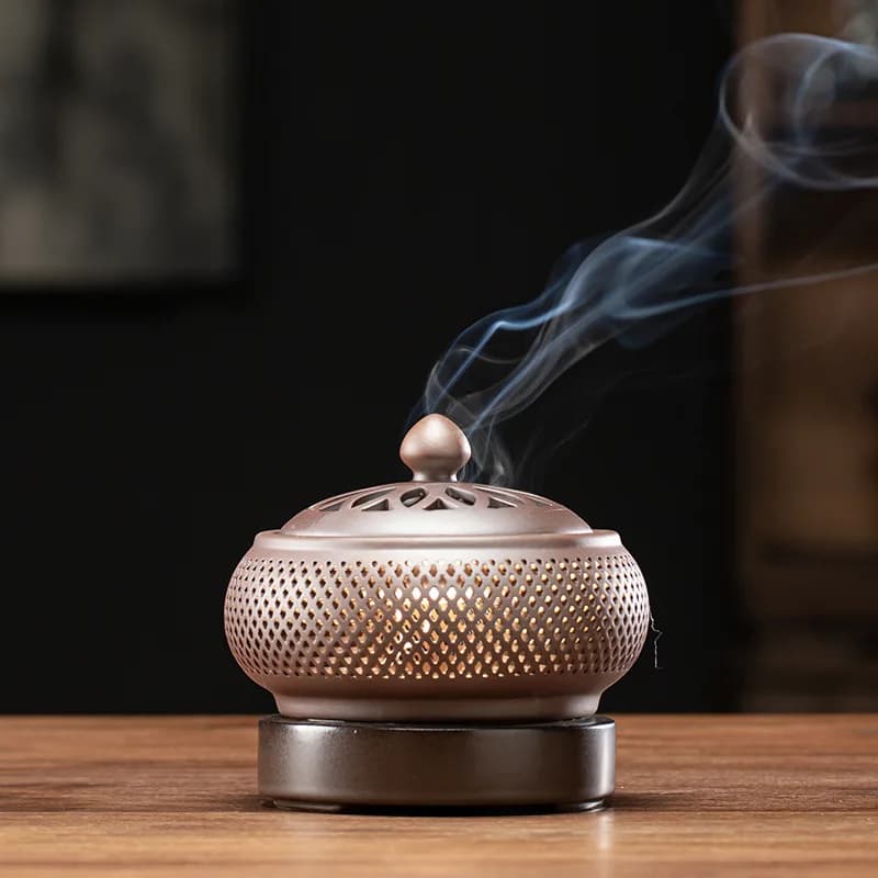 Set di bruciatori di incenso elettronici in legno di sandalo temporizzato con sabbia viola 110V/220V OUD Stufa per luce notturna con olio essenziale per la decorazione domestica