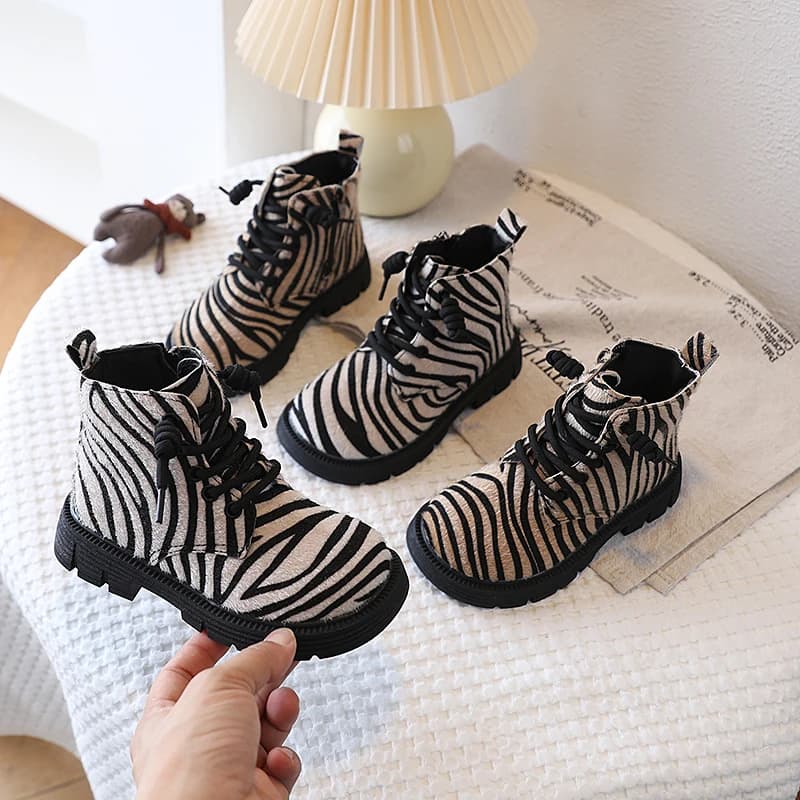 Kids Retro Ankle Boots New All-Season Zebra Print Leather Shoes for Boys Girls Ages 3–18 Leather Boots for Toddlers Childrens