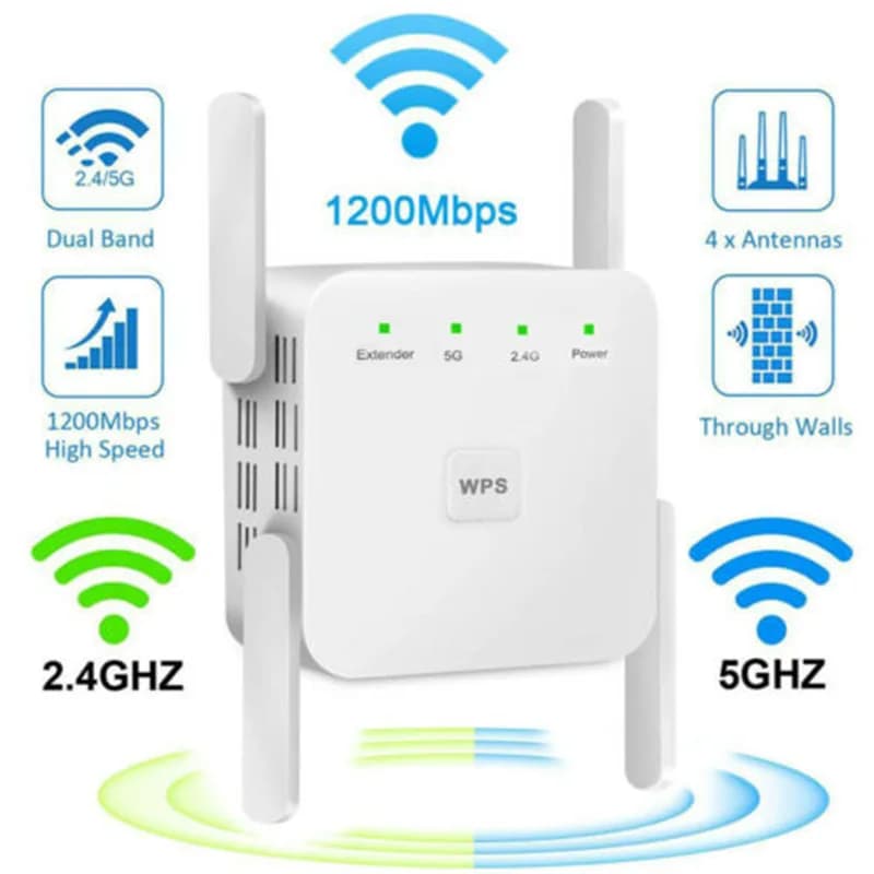 Ripetitore WiFi 1200Mbps Ripetitore di segnale WiFi Dual Band 2.4G 5G WiFi Extender 4 Antenna Amplificatore WPS Router per Home Office WD12