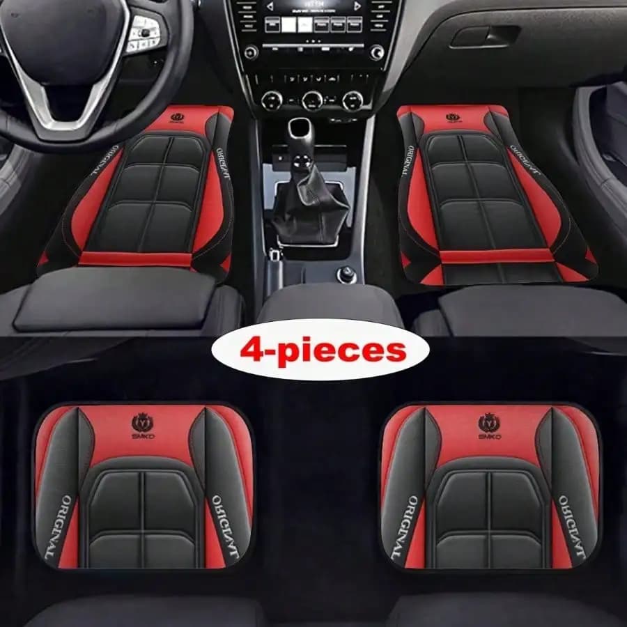 Set di 4 Pezzi Adatto a Tutti i Modelli di Auto, Tappetini per Auto Rossi a Forma di Y, Tappetini per Veicoli per Tutte le Stagioni con Base Antiscivolo