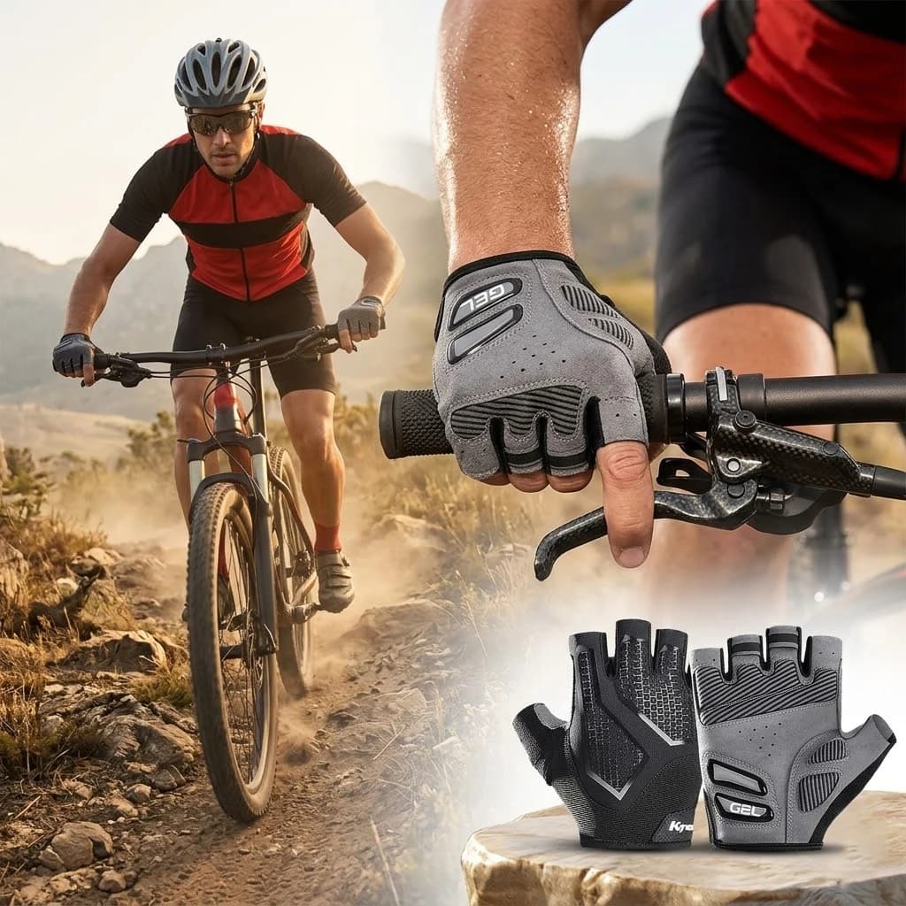 Guanti Estivi Mezze Dita per Bici da Montagna e Strada, Neri, in Silicone Liquido, Ammortizzanti, Traspiranti, Resistenti all'Usura, per Ciclismo e Fitness