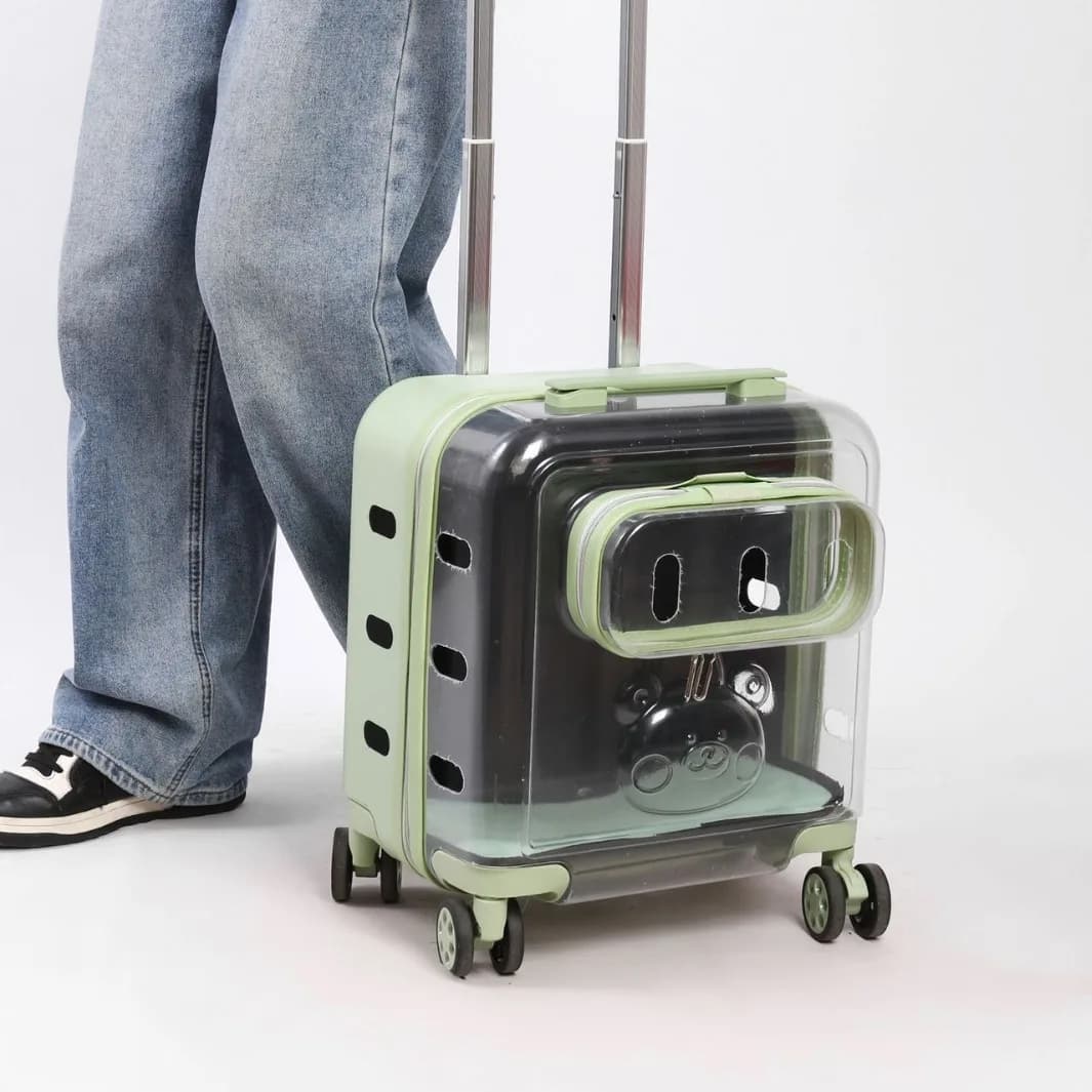 Pet Travel Suitcase Cat Backpack Pet Carrier Space Bag Cat on Trip Carry A Suitcase Transparency Swivel Wheels Trolley Suitcase