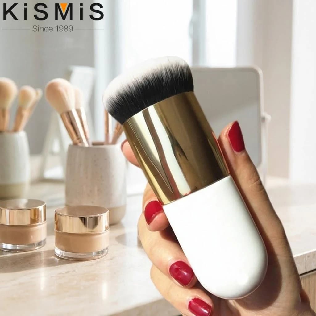 Set di Pennelli Professionali Piatti per Trucco Viso, Guance, Contorno, Fard, Fondotinta e Applicazione di Polvere Libera